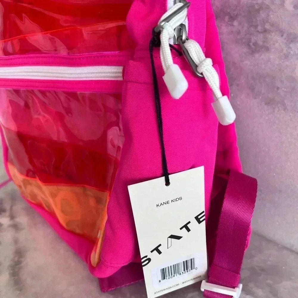 NWT • STATE Kane Kids Clear Pink & Orange Novelty Zigzag Backpack - Picture 5 of 7